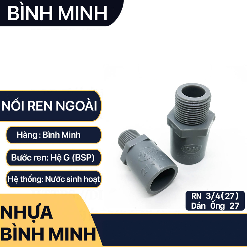 Nối thẳng ren ngoài nhựa bình minh lắp đặt ống 21 27 34