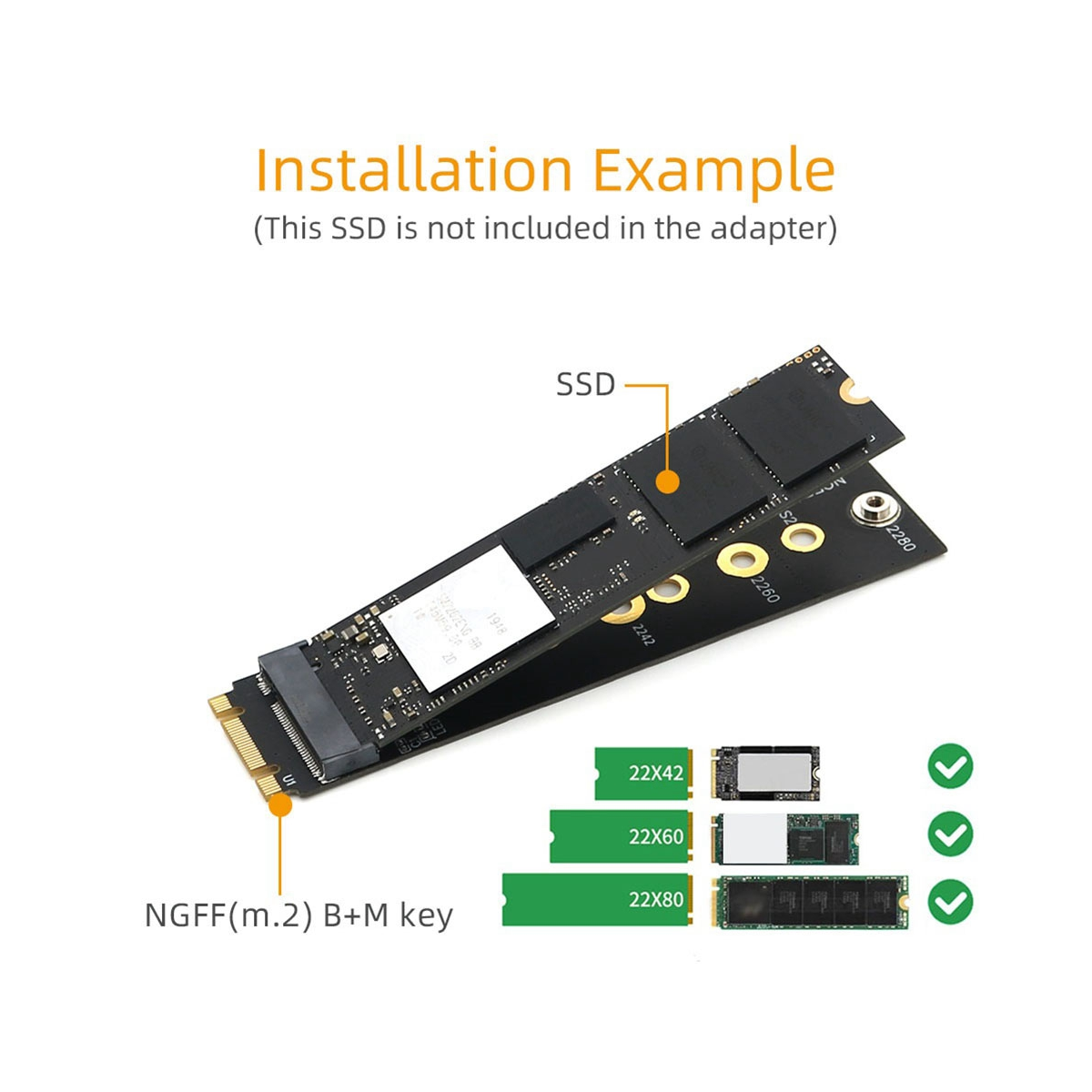M.2 (NGFF) Key B+M to Key M Adapter Supports 2242/2260/2280 Type M.2 ...