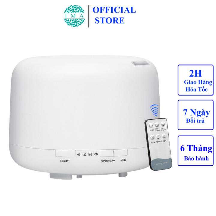 Máy Xông Tinh Dầu Khuếch Tán Tinh Dầu Phun Sương Hình Trụ Trắng IMASTORE Dung Tích 550ml Tặng Điều Khiển Có Chế Độ Hẹn Giờ 1h/3h/6h/on Đèn Led 7…