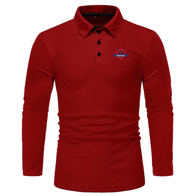 Soccer Pattern Print Men Long Sleeve Polo Shirt Men Slim Fit Pure Color Tops Polo Shirt Men Casual Golf Polo Shirt .