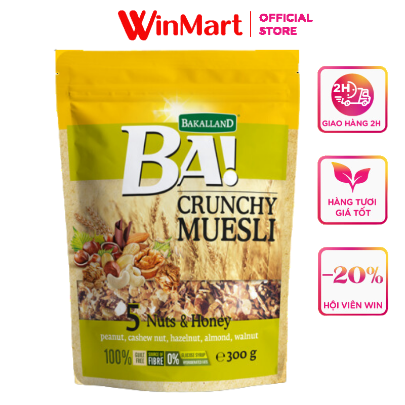[Siêu thị WinMart] - Ngũ cốc Bakalland Muesli 5 Nuts Honey gói 300g