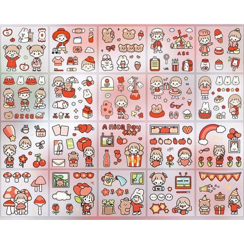 Hộp 1000 Sticker Dán Trang Trí Cute Dễ Thương
