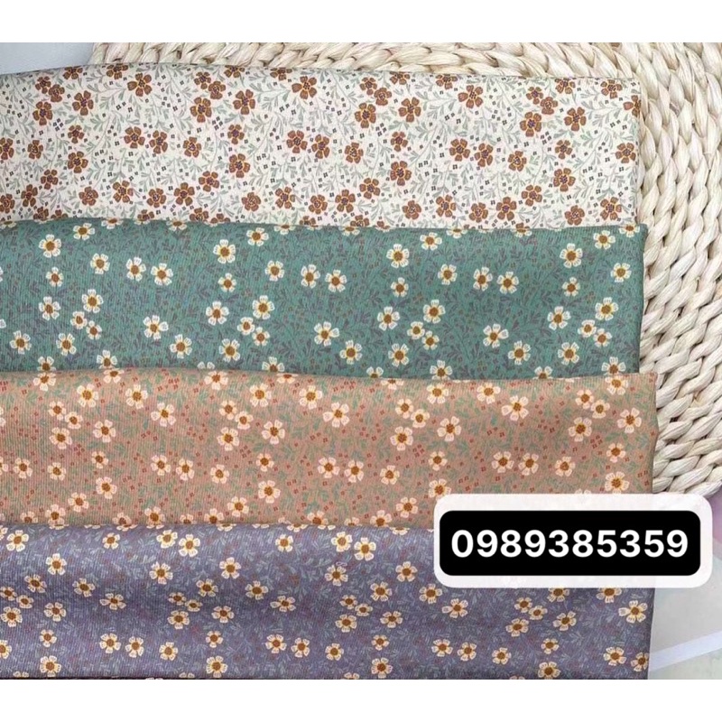 Vải text nhung mềm đẹp co dãn,không nhăn may váy bộ hoạ tiết hoa đồng tiền