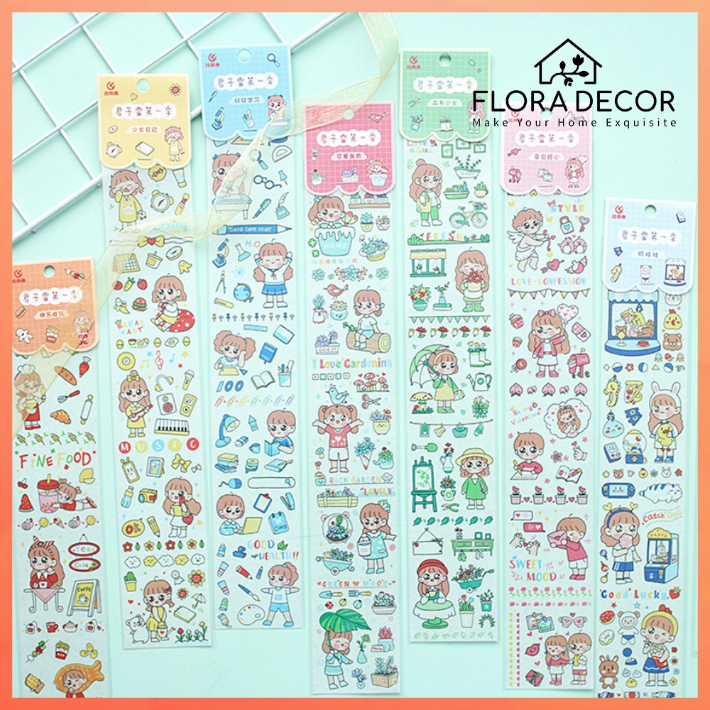 Sticker tấm dài hình cô bé dễ thương Flora Decor
