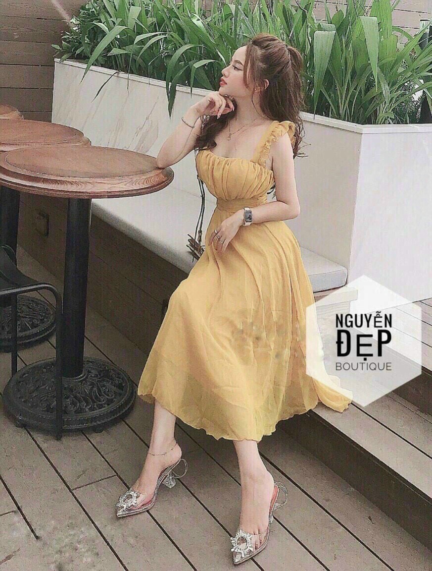 Đầm voan nhún bèo cao cấp thời trang