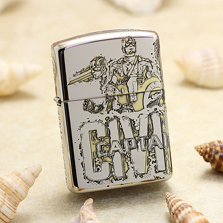Bật lửa Zippo khắc Captain America chất liệu đồng mạ Chrome