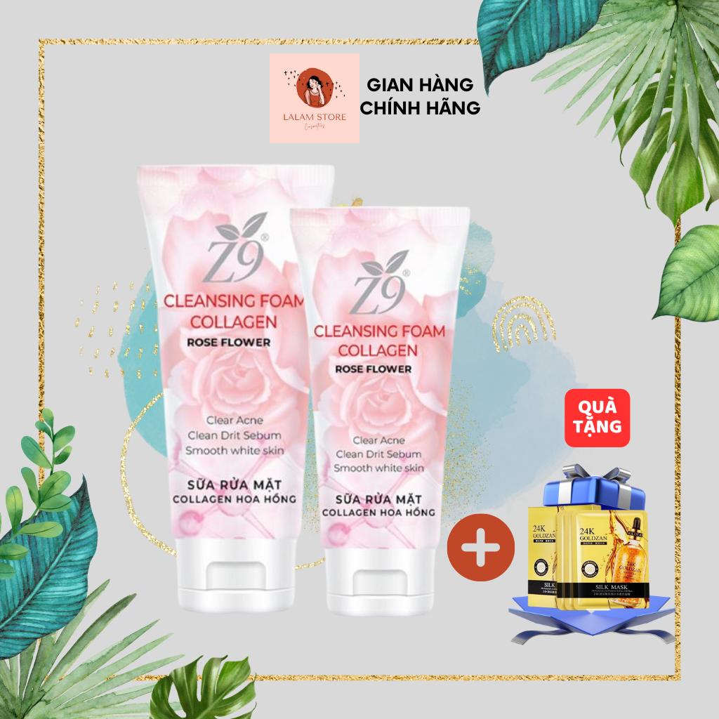 Sữa rửa mặt Collagen hương hoa hồng dưỡng trắng da, se khít lỗ chân lông 80ml