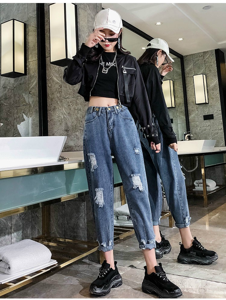 [ BIGSIZE 60 ~ 90kg ] Quần Baggy rách kiểu lưng cao