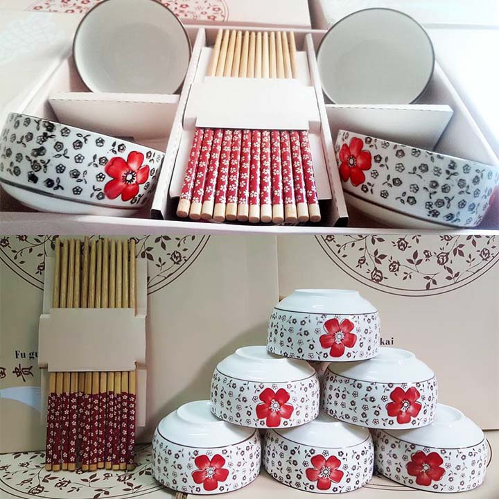 [HCM][SIÊU RẺ] Bộ 6 chén đũa sứ hình hoa cao cấp - Bộ bát gốm Nhật Bản Bộ 6 chén (bát) cơm sứ phong cách Nhật Bản hoa văn sắc màu Bộ chén đũa sứ cao cấp (6 chén và 6 đũa) - Họa tiết hoa mai Bộ 6 chén đũa hoa văn Nhật. PĐQ