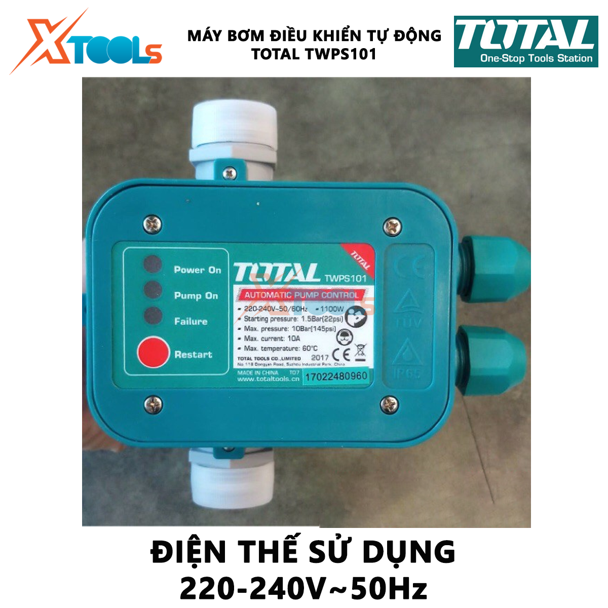 Rờ le tự động máy bơm nước điều khiển tự động TOTAL TWPS101 Áp suất tối đa 10 bar 10A Vít nốI đầu vào G1 (+), đầu ra G1 (-), thiết bị hệ thống thủy lực, khí nén, nước [XTOOLs MALL]