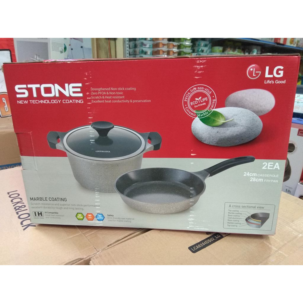 Bộ Lock&Lock Stone 7 Lớp Nồi Đá 24cm Và Chảo Đá 28cm