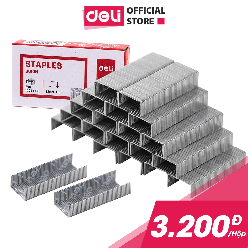 Kim bấm, ruột ghim, chân ghim số 10 deli,1000 cái/hộp