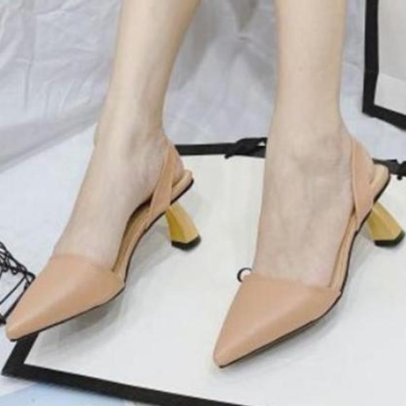 Giày cao gót nữ gót vàng quai hậu cách điệu - Gót kiểu cao 6cm tôn dáng- Da lì cao cấp không đau chân- 2 màu Đen và Trắng- Linus LN1823