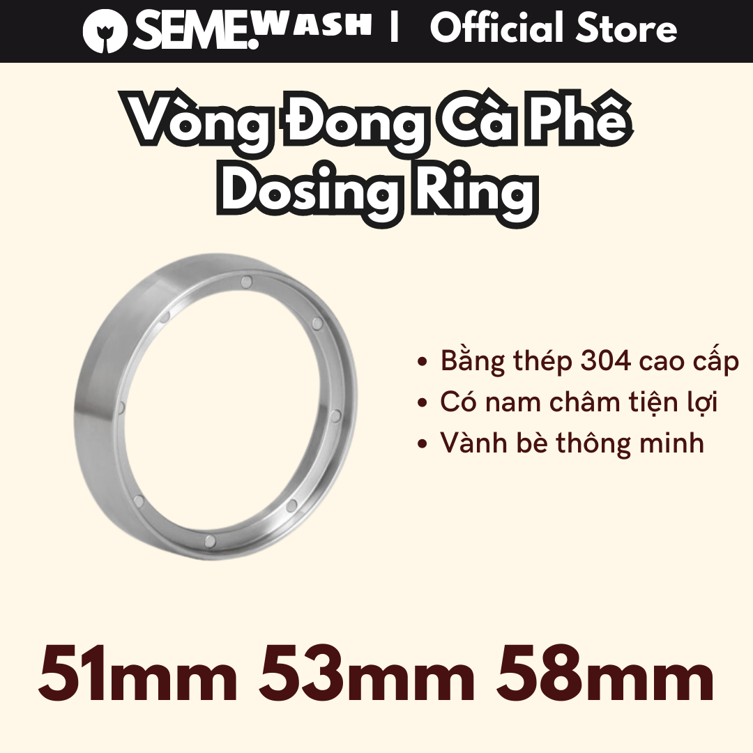 Ly đong cà phê 58mm 53mm 51mm thép không gỉ inox 304 stanless steel Dosing Ring phễu đong