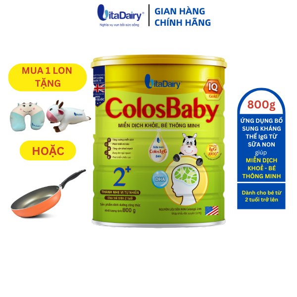 [MUA 1 LON TẶNG GỐI CHỮ U HOẶC CHẢO CHỐNG DÍNH 20cm] Sữa non ColosBaby IQ 2+ 800g, sữa bột giúp bé phát triển trí não, miễn dịch khỏe - VitaDairy