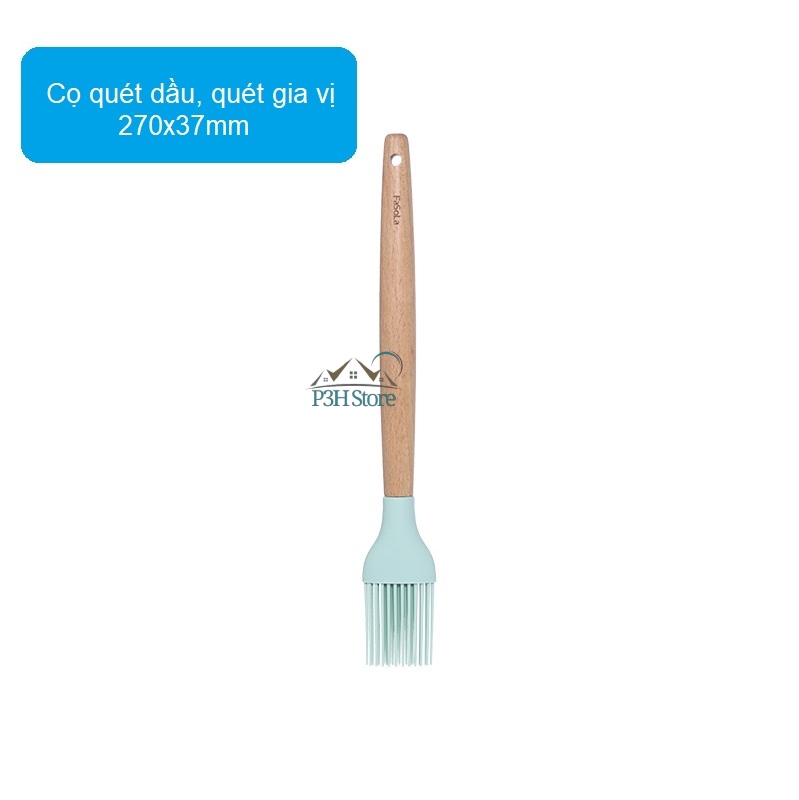 Dụng cụ bếp bằng silicone cán gỗ sồi tự nhiên Fasola muôi múc canh, xẻng xào, cọ quét dầu, phới vét bột SH-121