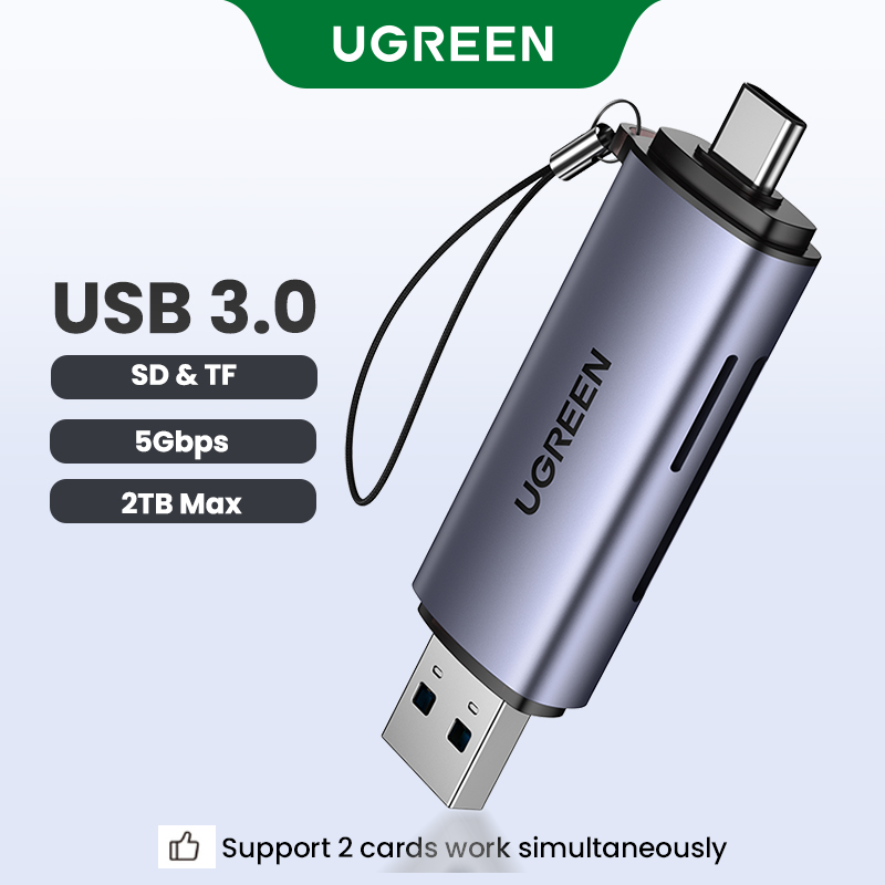 UGREEN Card Reader TF SD CF Memory Card USB 3.0 Type C 2 in 1 Portable Reader For Computer/ Laptop/Mobile Phone OTG Smart Memory SD Model:50706