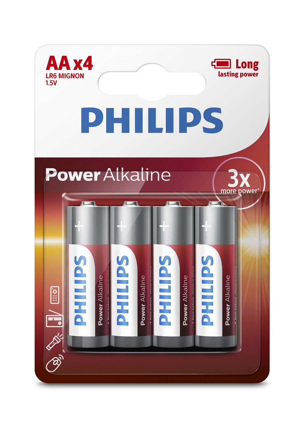 Vỉ 4 viên Pin Alkaline AA Philips LR6P4B