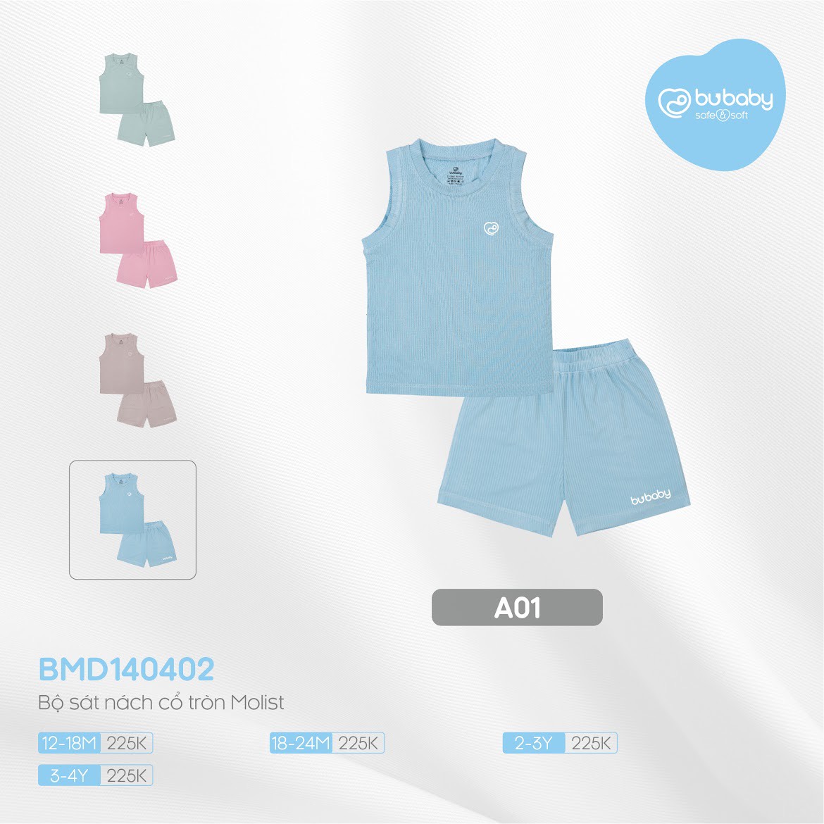 Bộ ba lỗ modal bu baby cho bé
