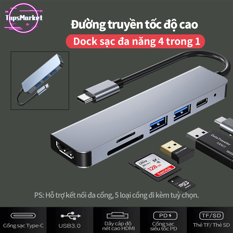 Thiết bị kết nối đa cổng cắm Dock sạc tiện lợi 4 chức năng trong 1 4K HDMI