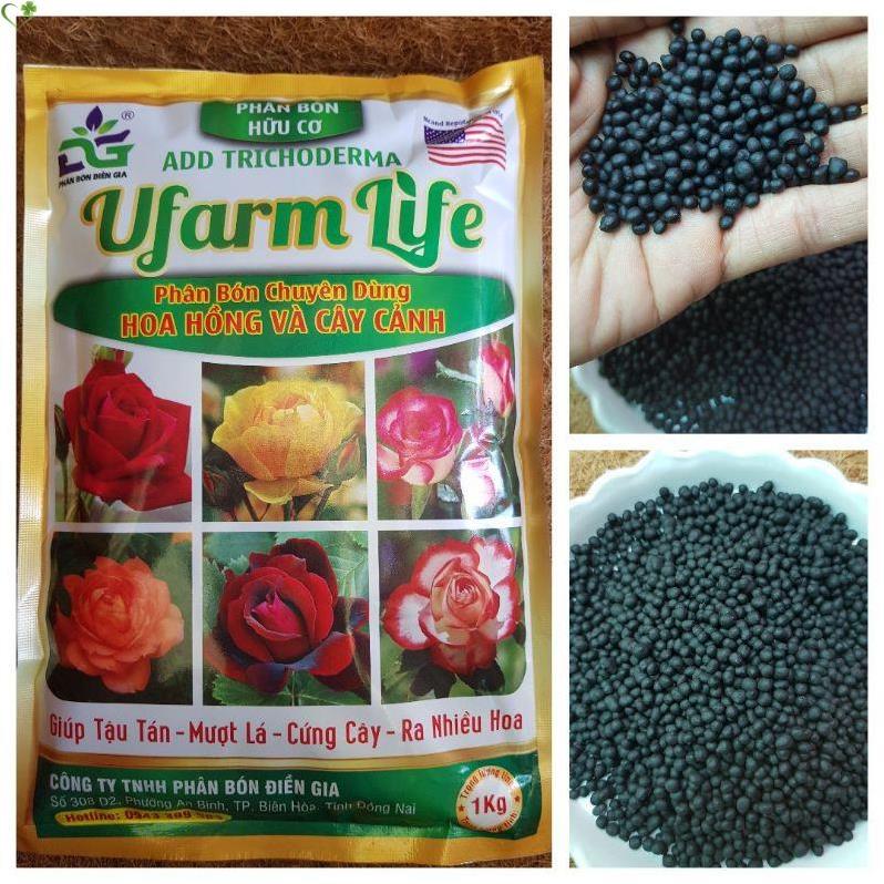 Phân bón cho hoa hồng, cây cảnh - Phân hữu cơ Ufarm Life 1kg giúp tậu tán, cứng cây, mướt lá