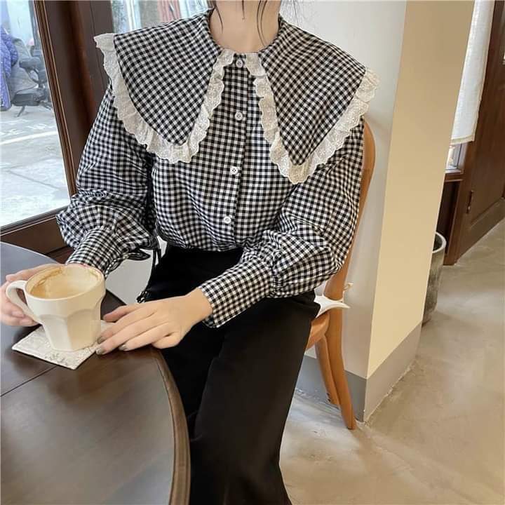 Áo sơ mi cổ 2 tầng phối ren tiểu thư