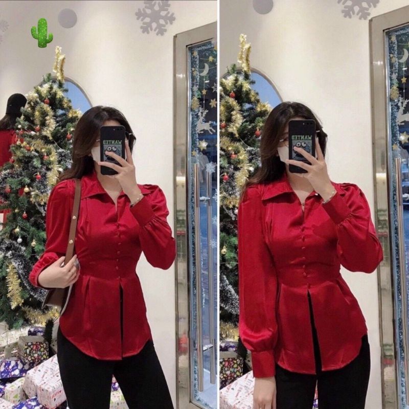 🎀 Áo sơ mi tiểu thư nơ sau, chất phi lụa siêu đep, full tem mác size<52kg 🎀