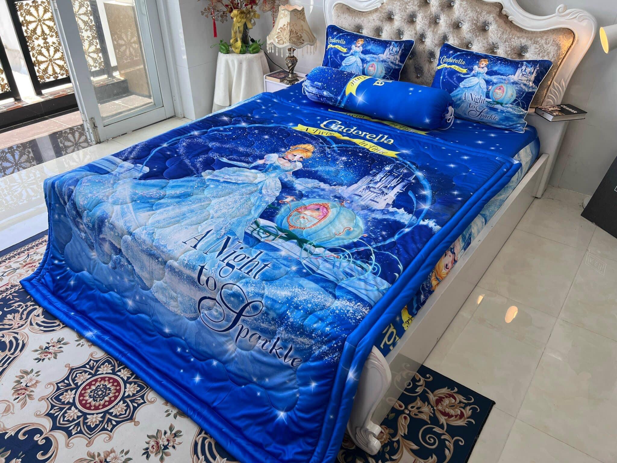 Bộ drap ga thun ý 5D mẫu công chúa elsa