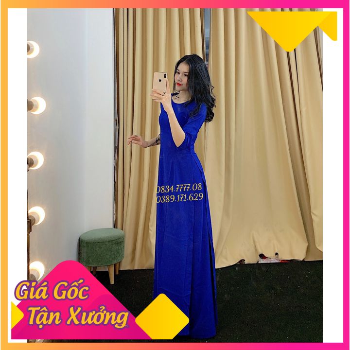 Áo Dài Lụa Nhật Trơn Cổ Cao 2,5 Phân
