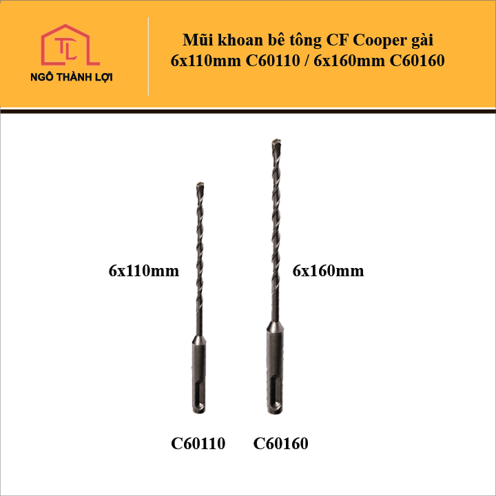 Mũi khoan bê tông cfcooper chuôi gài 6x110mm c60110 / 6x160mm c60160