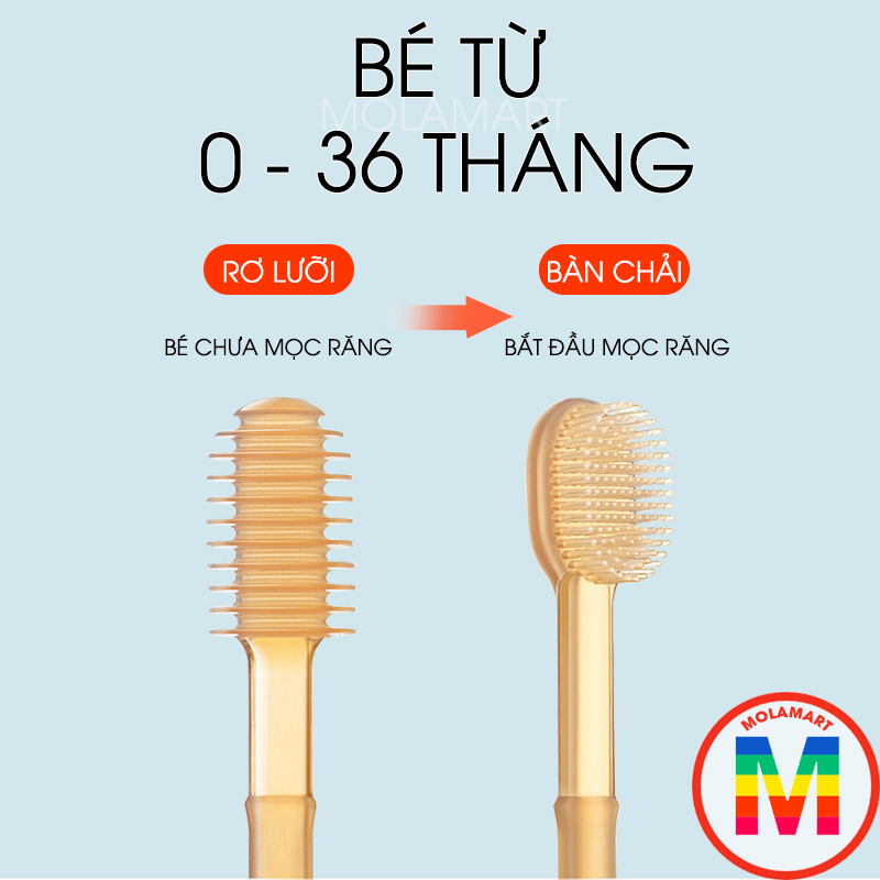 Sét rơ lưỡi bàn chải silicon cho bé từ 0-36 tháng (kèm hộp đựng màu vàng)