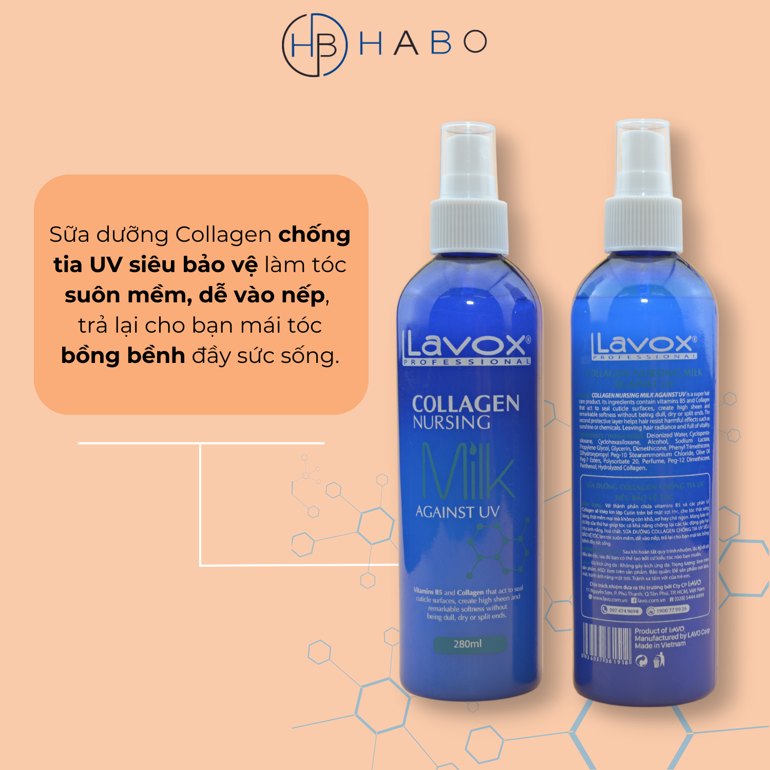 Xịt dưỡng tóc Lavox Collagen chống tia UV siêu bảo vệ tóc (dạng sữa 280ml)