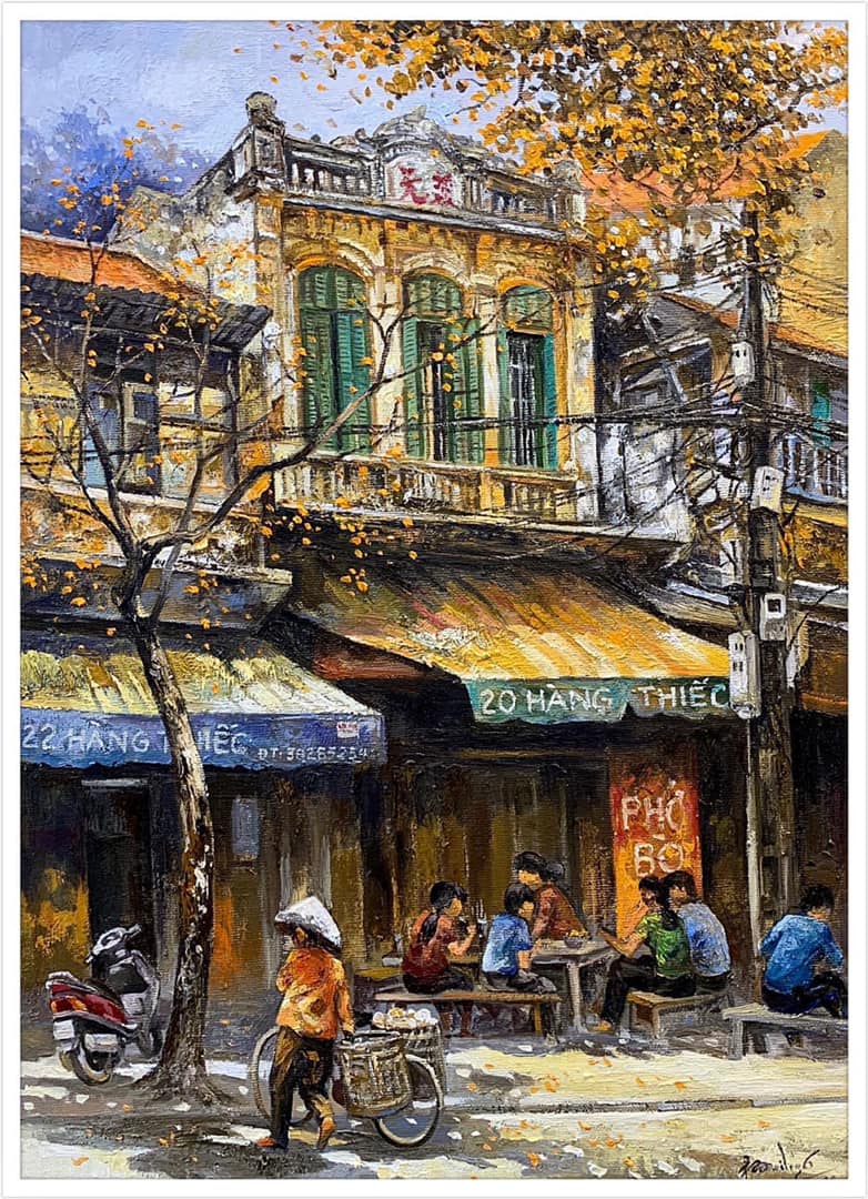 Tranh phố cổ Hà Nội hàng Giò kèm khung tranh 77