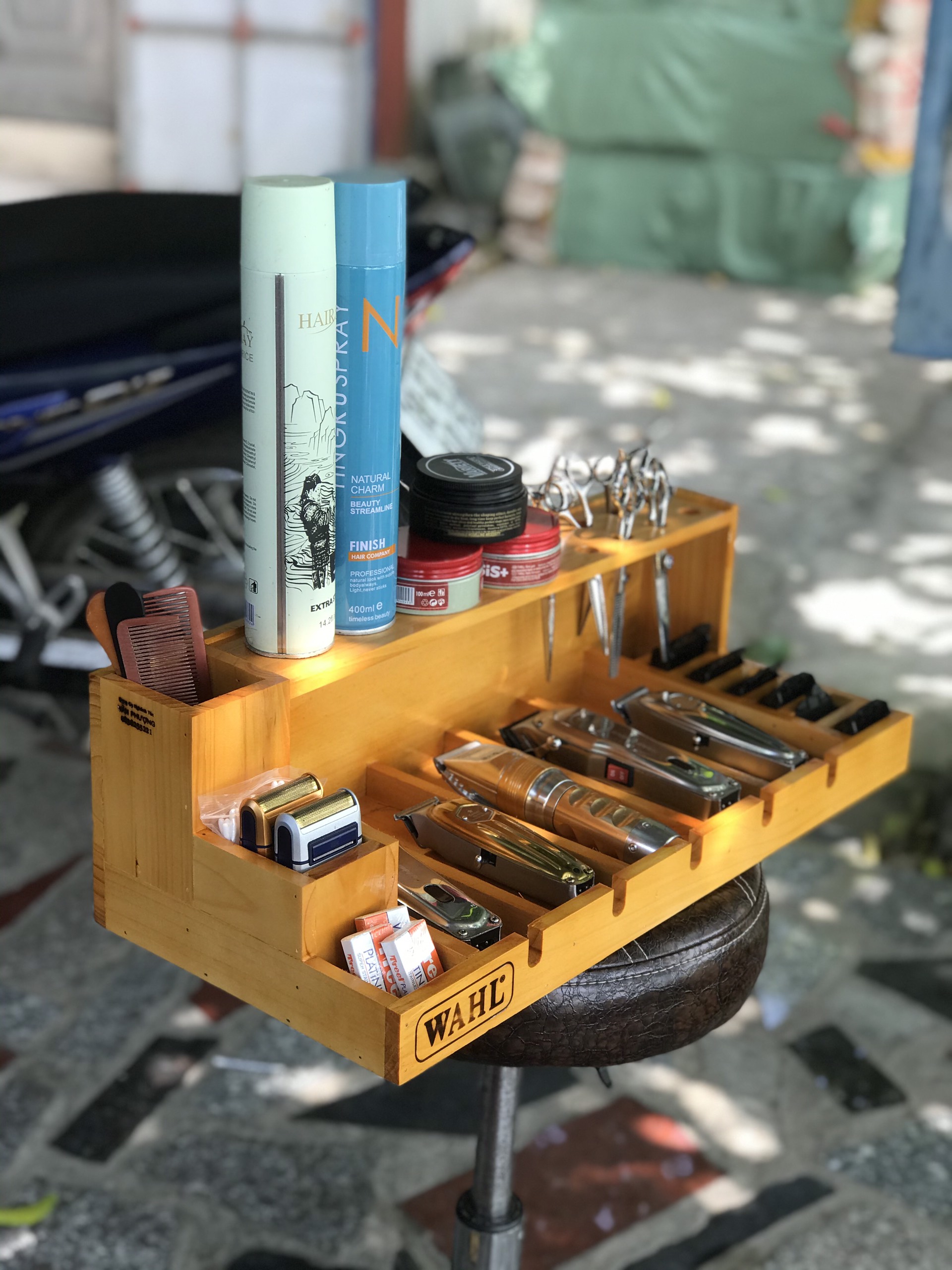 khay gỗ đựng tông đơ