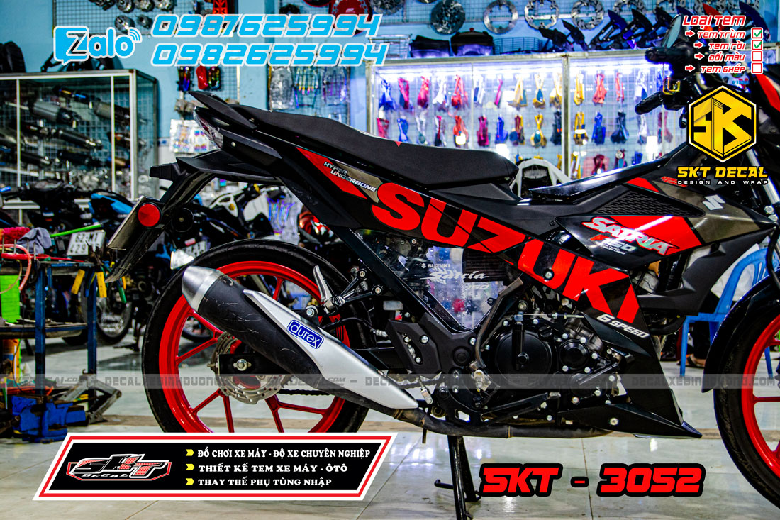 tem rời xe satria đen đỏ phong cách zin