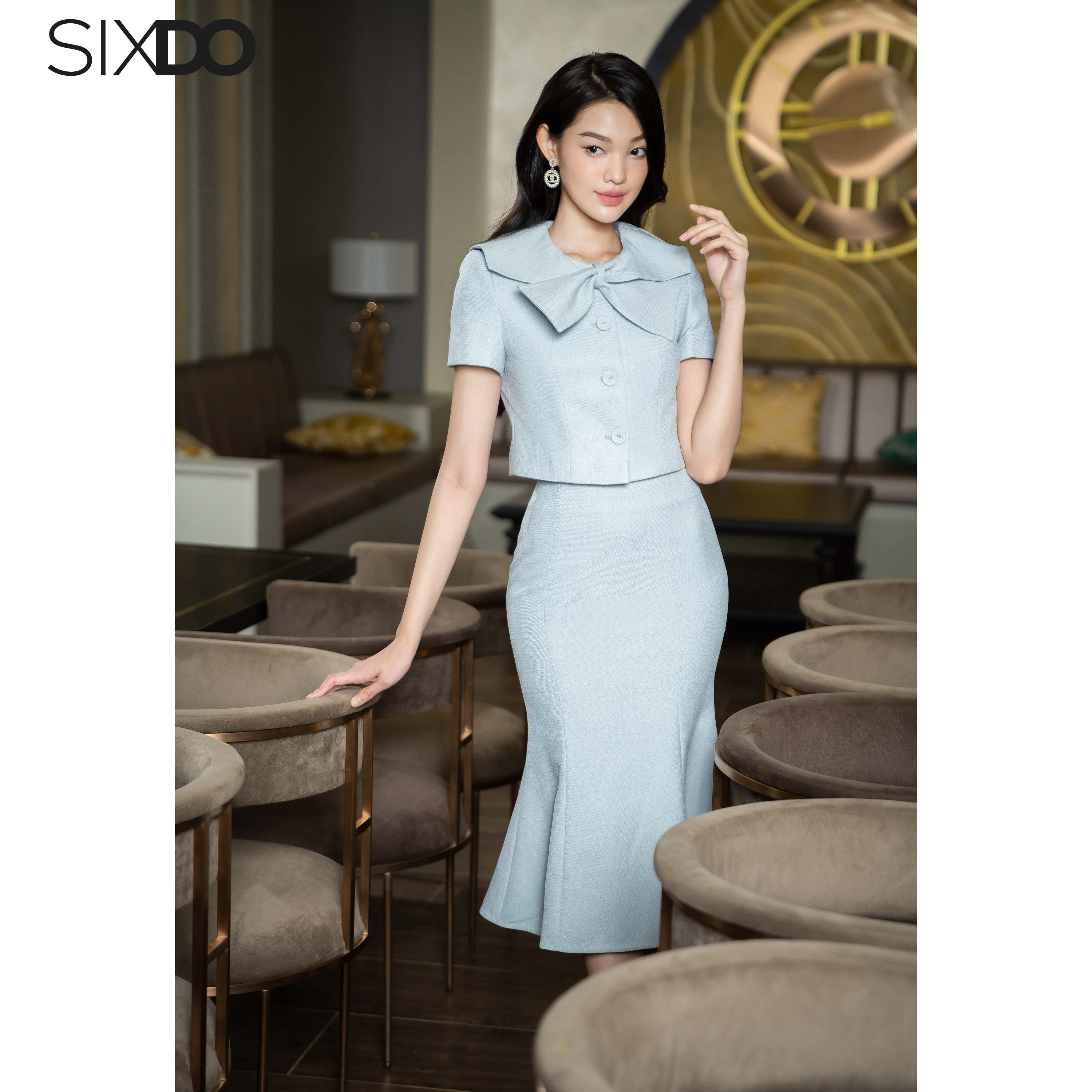 Chân váy đuôi cá xanh SIXDO (Mint Tulip Mermarid Midi Raw Skirt)