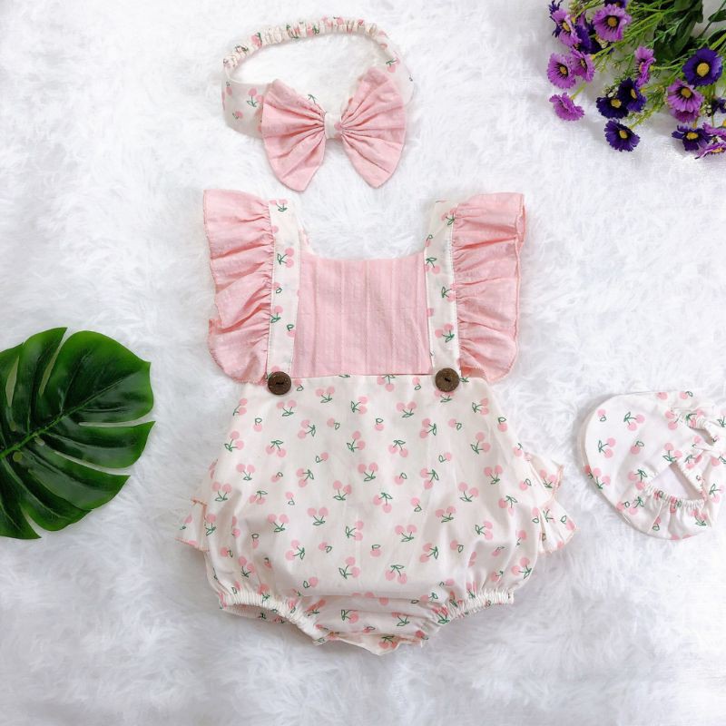 Body bé gái- body yếm chery hồng bèo sz từ sơ sinh - 12kg