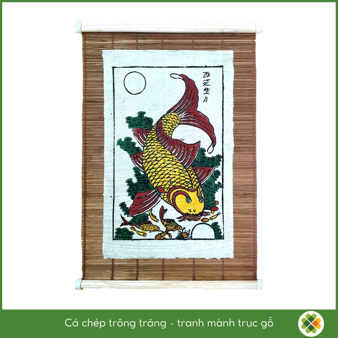 Moon-looking Carp - Dong Ho folk woodcut painting