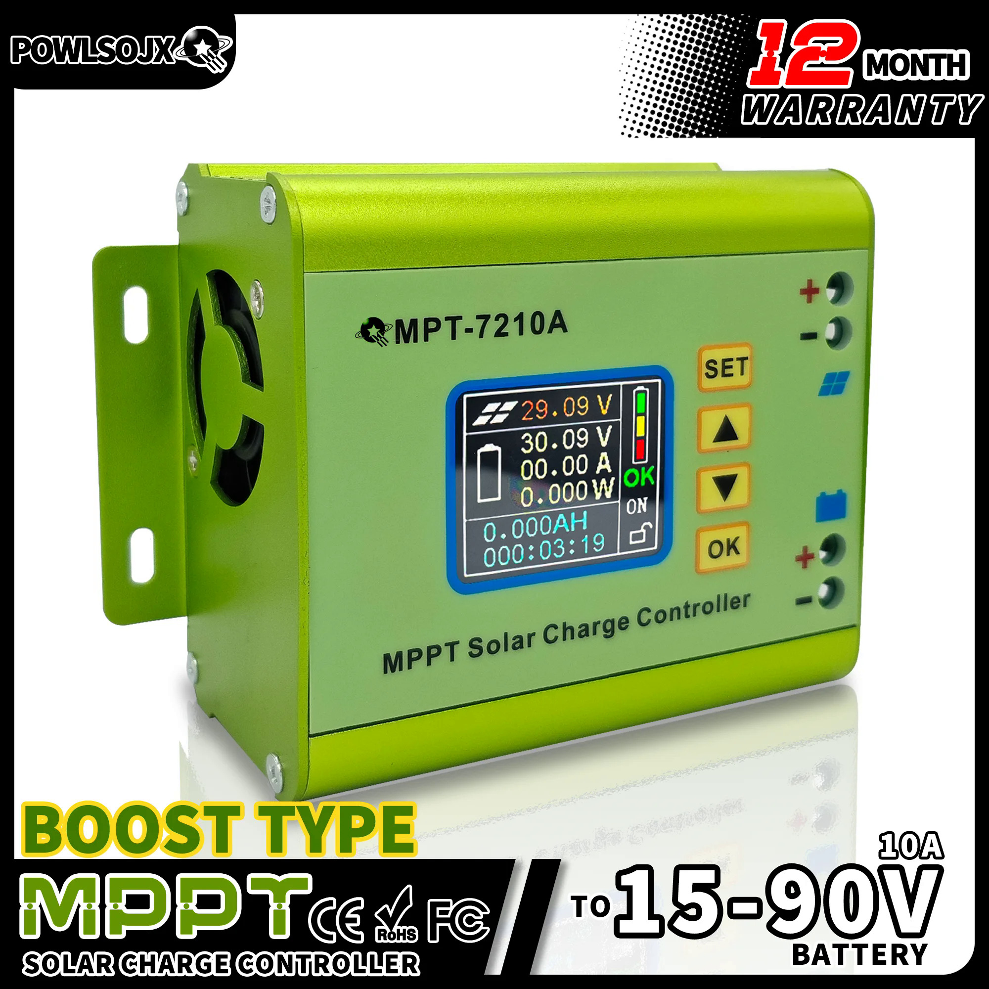 Powlsojx mpt-7210a 24v36v48v60v72v mppt pin năng lượng mặt trời sạc bảng điều khiển sạc kỹ thuật số 10a tăng điện áp mô-đun 600w