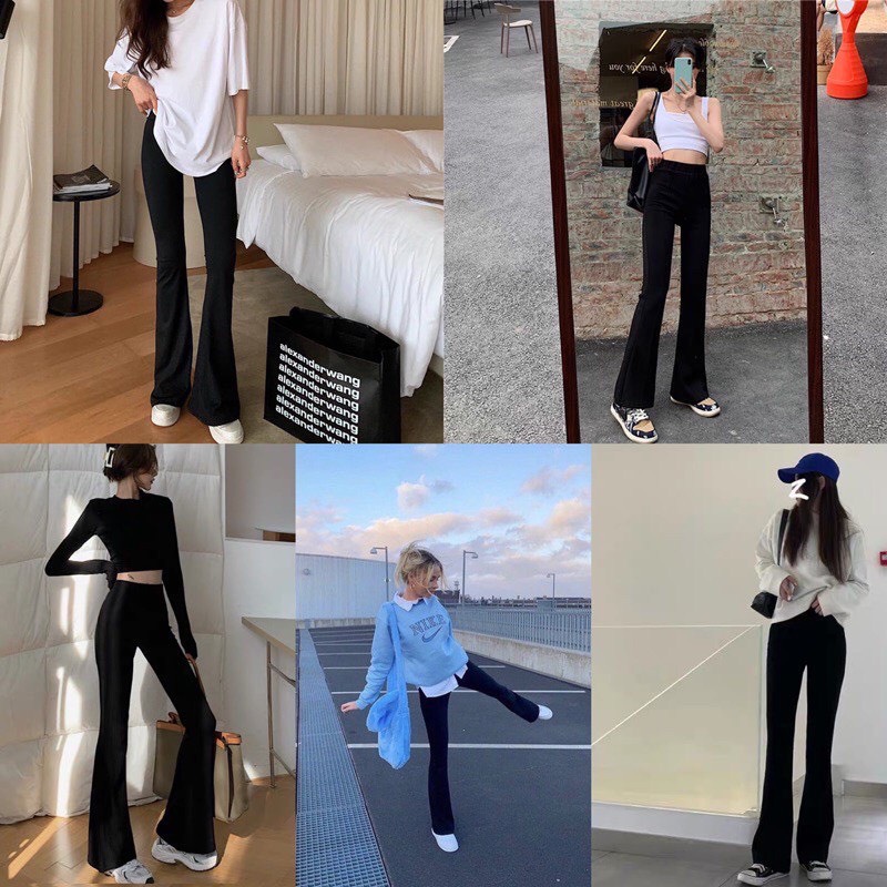 Quần ống loe chất liệu thun cotton co dãn ôm mông siêu hack dáng