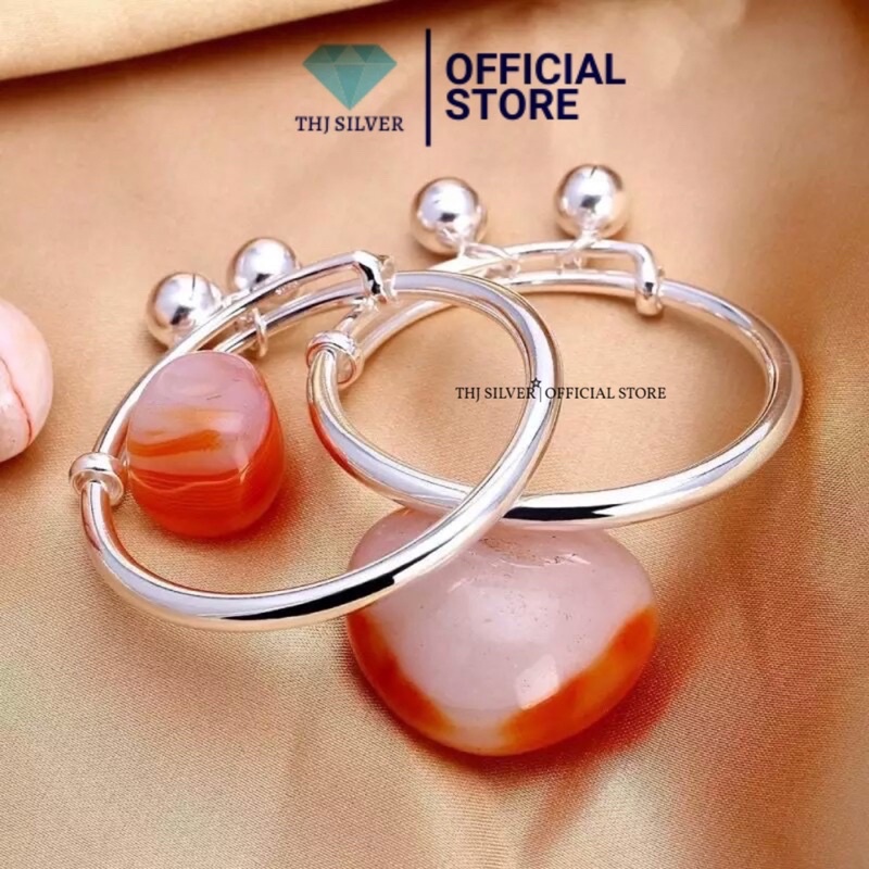 Vòng tay bạc ta cho bé THJ - Vòng tay bạc trơn mix chuông cho bé chuẩn bạc ta
