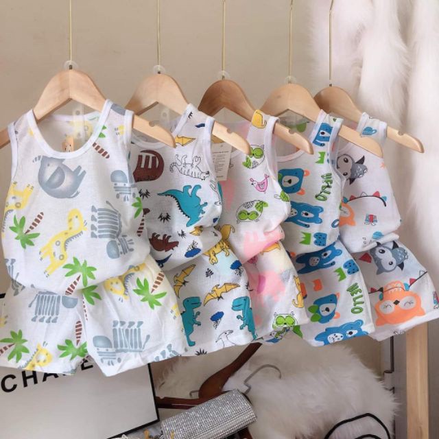 [Xả hàng] Bộ cotton giấy sát nách mát mềm cho bé yêu