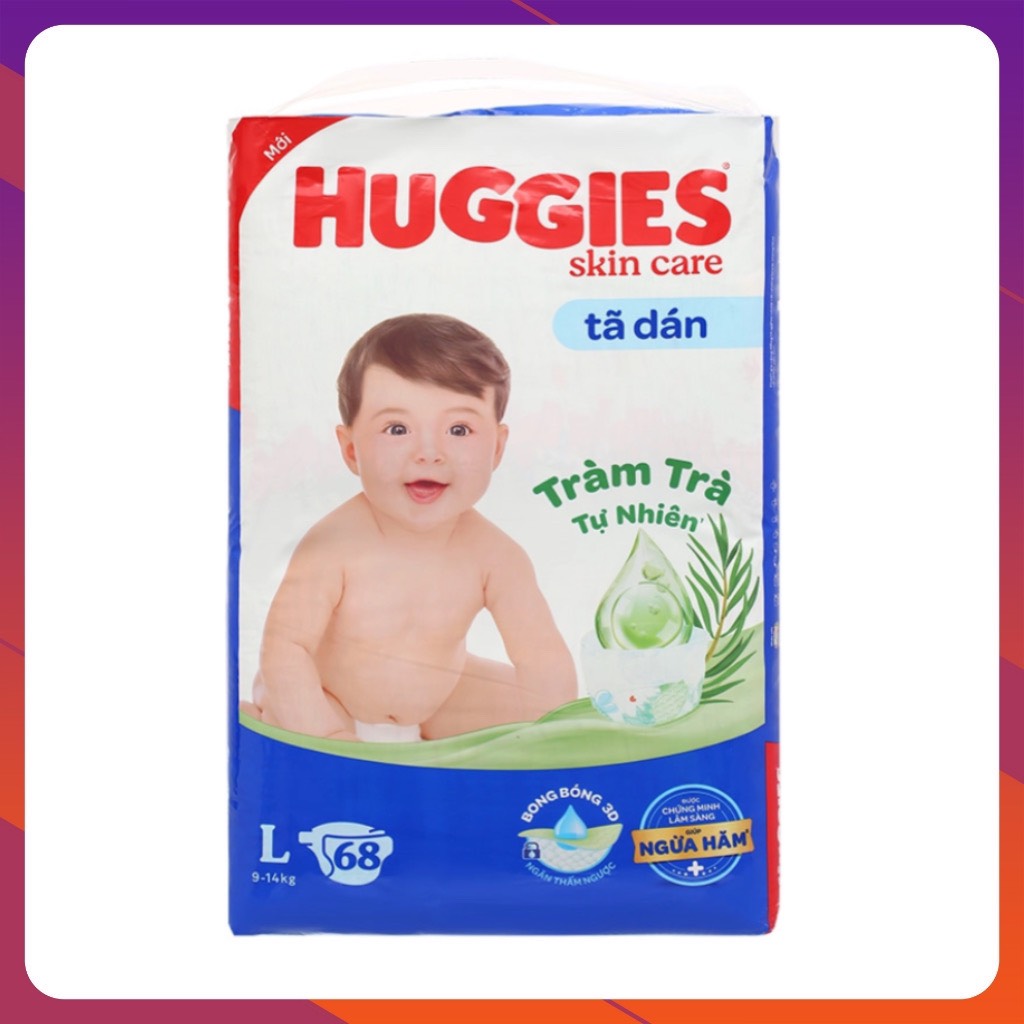 Tã/Bỉm Dán Huggies L68 (9-14kg) Tã dán Huggies tràm trà
