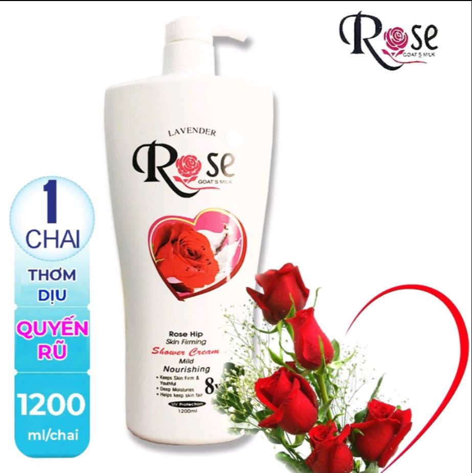 chai 1200ml sữa tắm trắng da ROSE