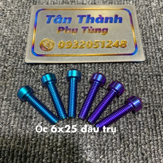 Ốc titan gr5 6x25 đầu trụ xanh tím, lục bảo