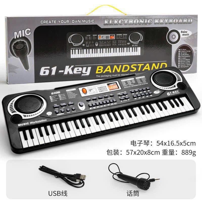 Đàn Piano điện tử Keyboard 61 Phím kèm Mic + dây cắm cho bé - Đàn Piano cho bé