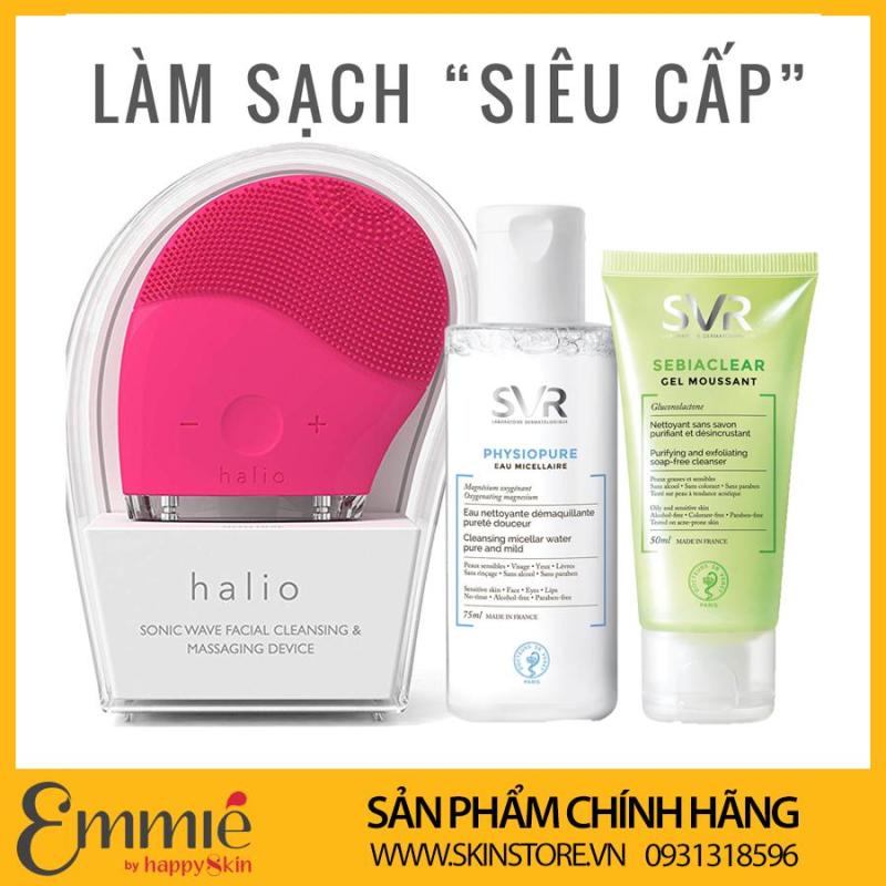 Combo Máy rửa mặt Halio + Gel rửa mặt SVR Sebiaclear 50ml + Nước tẩy trang SVR Physiopure 75ml