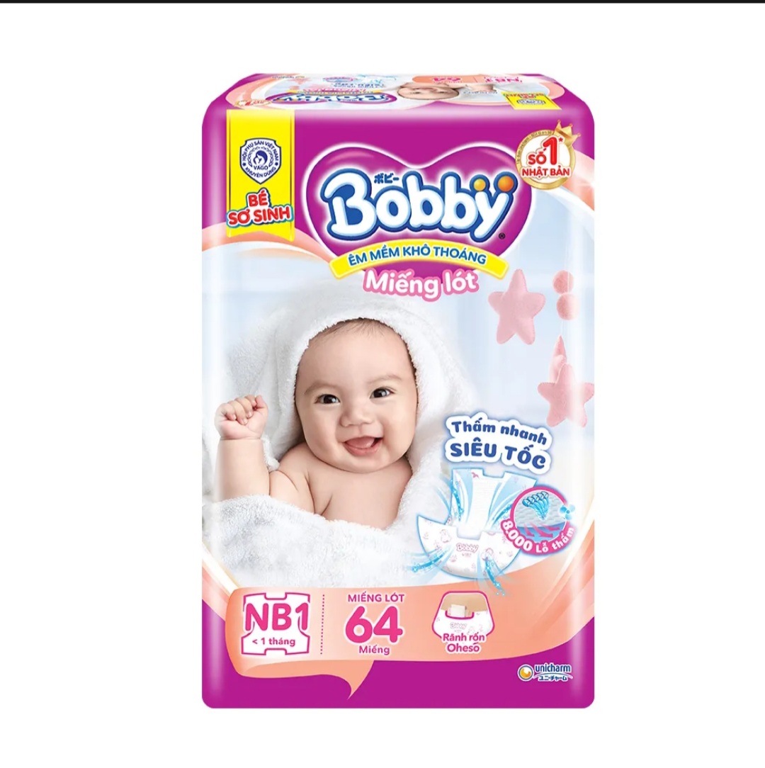 Miếng lót tã sơ sinh Bobby Newborn số 1-108 miếng tặng 6 miếng Tã Dán Bobby Size XS (6 miếng tã quần) hoặc gói nhỏ 64 miếng dành cho trẻ dưới 1 tháng tuổi