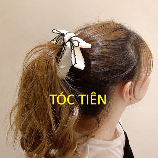 Kẹp Tóc Dọc Phụ Kiện Tóc Tiên Đính Nơ Ruy Băng Lụa Mờ Viền Bô Đê