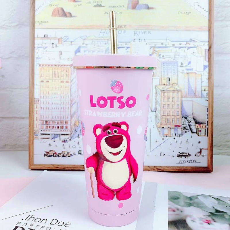 Bình giữ nhiệt gấu dâu lotso - ly giữ nhiệt gấu dâu lotso - cốc giữ nhiệt gấu dâu lotso - 750ml - inox 304
